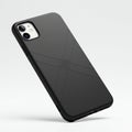 Sleek black smartphone case with a minimalist design featuring subtle intersecting