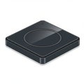 A sleek, black, square-shaped wireless charging pad with rounded edges and a glossy Royalty Free Stock Photo