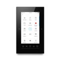 A sleek, black touchscreen device displaying a user interface with various icons