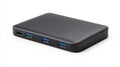 Sleek black USB hub with multiple ports Royalty Free Stock Photo