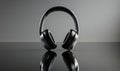 Sleek black wireless headphones with reflective surface and minimalist design Royalty Free Stock Photo