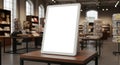 Blank Digital Signage Tablet Mockup in Modern Bookstore Royalty Free Stock Photo