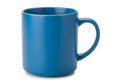 A sleek blue ceramic mug with a simple handle design placed against a plain background Royalty Free Stock Photo