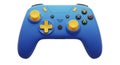 A sleek blue gaming controller with yellow joysticks and buttons for modern consoles Royalty Free Stock Photo
