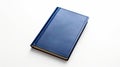 sleek blue notebook with a leather texture, lying on a white surface