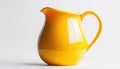 Sleek Bright Yellow Plastic Pitcher On White Background: Vibrant And Modern Kitchenware For Serving Drinks Or Refreshments In Royalty Free Stock Photo