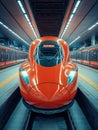 Bullet train awaits departure at a modern station platform showcasing striking symmetry