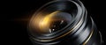 The sleek camera lens reflecting light against a black background. AI generated image Royalty Free Stock Photo