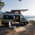 Sleek Camper Van on a Scenic Overlook Royalty Free Stock Photo