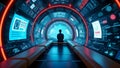 Futuristic Capsule Room with Floating Data Panels Royalty Free Stock Photo