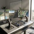 Sleek Carbon Fiber Drone Command Console with Dual Joysticks and Tactical Map Displays Royalty Free Stock Photo