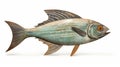 Sleek Carved Wood Fish Sculpture On White Background