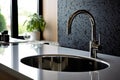 Sleek Chrome Faucet Enhances Modern Kitchen Sink. AI