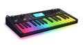 Colorful MIDI keyboard controller with vibrant rainbow keys and modern design Royalty Free Stock Photo