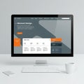A sleek computer monitor displaying a minimalistic website design featuring a gray Royalty Free Stock Photo