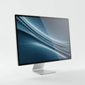 A sleek computer monitor with a thin black bezel and a modern silver stand. The