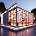 Sleek Container Haven: Isometric View of Minimalist Bar Store Exterior in 3D Rendering Architecture