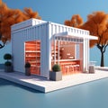 Sleek Container Haven: Isometric View of Minimalist Bar Store Exterior in 3D Rendering Architecture