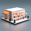 Sleek Container Haven: Isometric View of Minimalist Bar Store Exterior in 3D Rendering Architecture