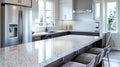 Sleek Contemporary Kitchen with Reflective Granite Countertops and Modern Bar Stools Royalty Free Stock Photo