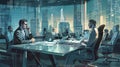 Ai Generative Business people working in modern meeting room with city view