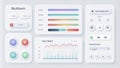 Sleek and contemporary neumorphic ui kit with interactive elements such as charts, buttons, and sliders, perfect for web and