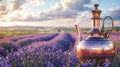 Sleek Copper Alembic Still in Lavender Field Reflection Royalty Free Stock Photo