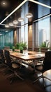 Sleek corporate meeting space, 3D rendered for modern business gatherings