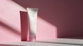 Sleek cosmetic tube on geometric backdrop, minimalist elegance