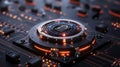 A sleek cyber lock glows on a high-tech circuit board, symbolizing digital security, encryption, and data protection