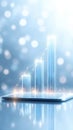 sleek 3D bar chart rising on tablet, symbolizing growth and success