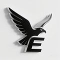 A sleek, 3D logo featuring a black eagle with outstretched wings perched on a bold letter 'E'. Royalty Free Stock Photo