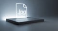 Futuristic 3D rendering of a JPG file folder with blue neon lighting on a black base Royalty Free Stock Photo