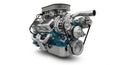 3d rendering of a modern blue car engine with pistons, valves, and air intake system Royalty Free Stock Photo