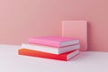 Sleek 3D Visualization of Pink, Red, and Orange Books, Embracing Minimalistic Simplicity AI Image