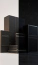 A collection of sleek darkcolored boxes with subtle gold accents arranged in a modern composition (1).png Royalty Free Stock Photo