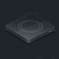 A sleek, dark gray wireless charging pad with a smooth, square design features