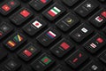 Sleek dark-themed mobile screens Design a UI for a multi-lingual learning app with a focus on language flags Royalty Free Stock Photo