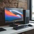 Modern Desktop Computer Setup Monitor, Keyboard, Mouse, Tower