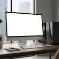 A sleek desktop PC with a transparent side panel is adjacent Royalty Free Stock Photo