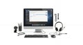 Modern Desktop Computer Setup with Peripherals and Open Software Interface on White Background Displaying Workspace Royalty Free Stock Photo