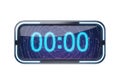 Modern digital clock displaying zero time with futuristic blue neon illumination Royalty Free Stock Photo