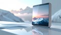 Sleek Digital Display in a Snowy Mountain Setting Royalty Free Stock Photo
