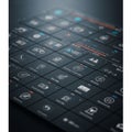 A sleek digital interface displaying a grid of dark, rectangular tiles, each featuring