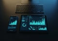 A sleek digital setup features a tablet and smartphone displaying Royalty Free Stock Photo