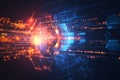 A sleek digital technology background with neon grids and dynamic light beams, inspired by modern Ai ganerated