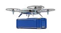 Sleek drone with blue cargo box, advanced delivery technology Royalty Free Stock Photo