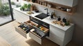 Sleek and Efficient Compact Kitchen Design: Modern Space-Saving Solution for Small Apartments and Studios sink Royalty Free Stock Photo