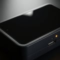 A sleek electronic device with a smooth, black reflective surface. The edge is slightly Royalty Free Stock Photo