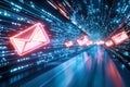 A sleek envelope icon surrounded by digital elements, representing the concept of modern email marketing Royalty Free Stock Photo